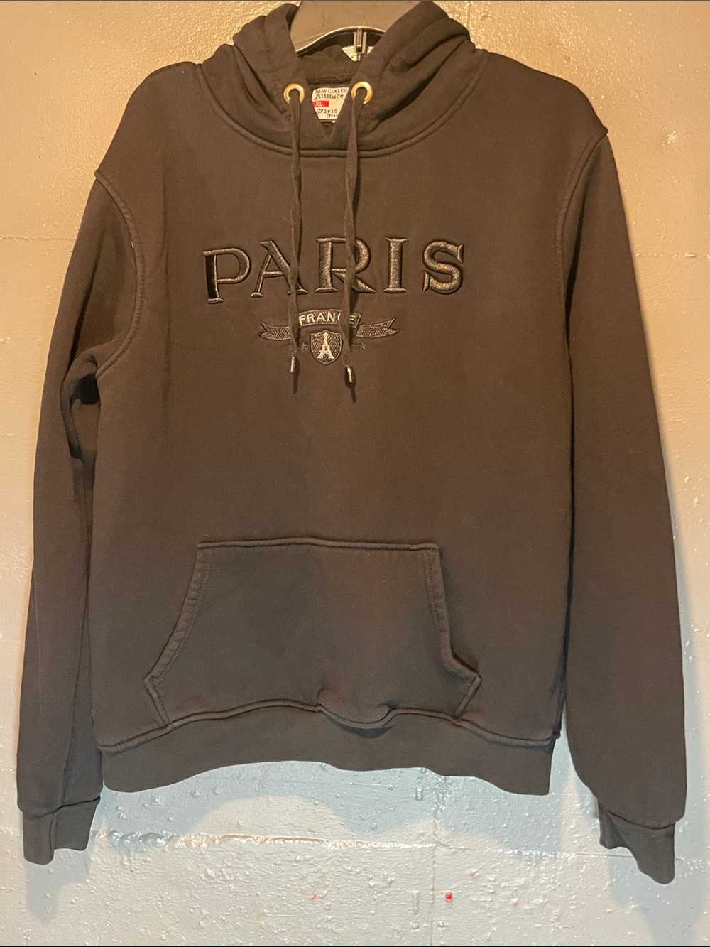 Paris Embroidered Pullover Hoodie - Black